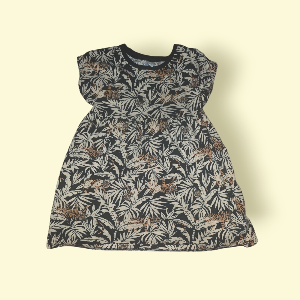 Old Navy Black and Cream Leaf Print Kids Dress